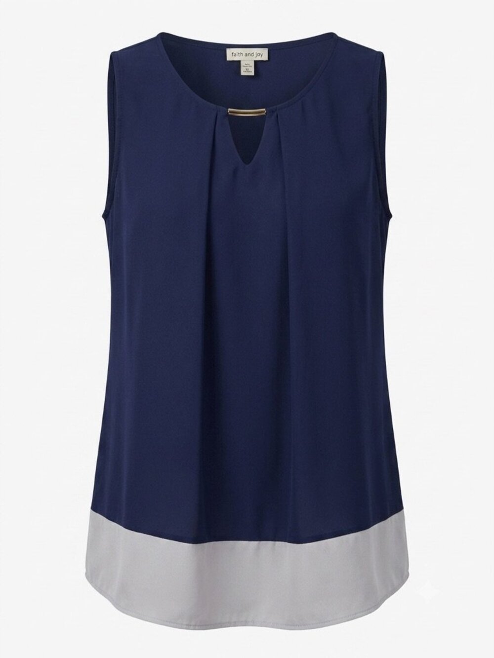 Faith & Joy Navy & White Tank XL with metal accent